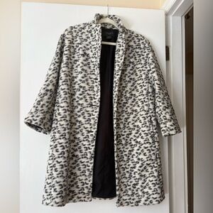 Ann Taylor black white wool leopard coat